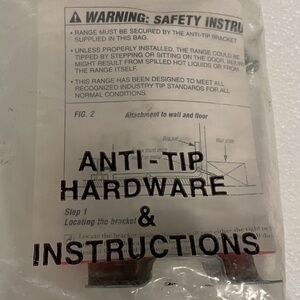NWOT Anti-Tip Bracket Hardware including 3 1 & 1/2”screws for a Kitchen Range